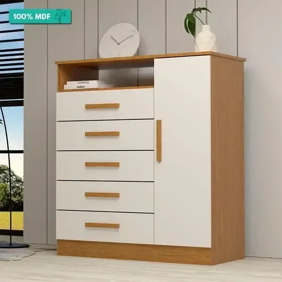 Cômoda Madri Plus com 05 Gavetas e 01 Porta Acp - Cinamomo/off White - 2