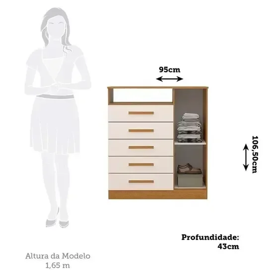 Cômoda Madri Plus com 05 Gavetas e 01 Porta Acp - Cinamomo/off White - 3