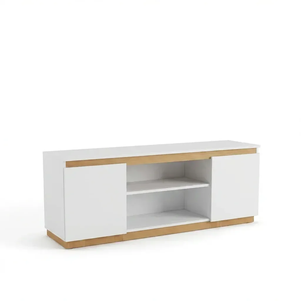 Ver imagem 2 de Rack para TV até 45 Polegadas MDF 107cm Cava Sala Branco E Amadeirado