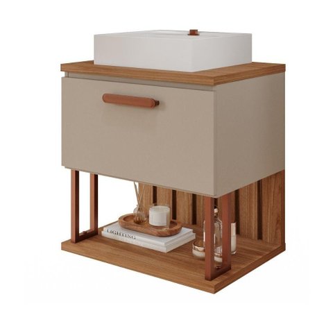 Gabinete para Banheiro 60 Cm 100% Mdf Nicho 1 Porta Basculante Duna Mgm Móveis Cappuccino/freijo
