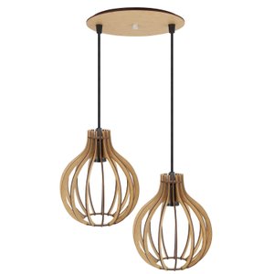 Luminaria Pendente Duplo Bali E27 Madeira Mdf Cr Desmontada:rústico