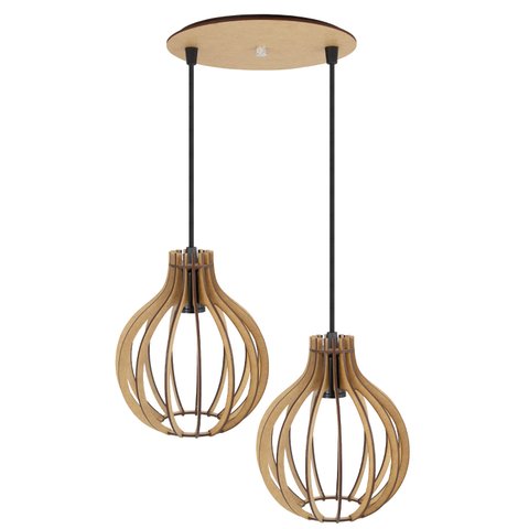 Luminaria Pendente Duplo Bali E27 Madeira Mdf Cr Desmontada:rústico