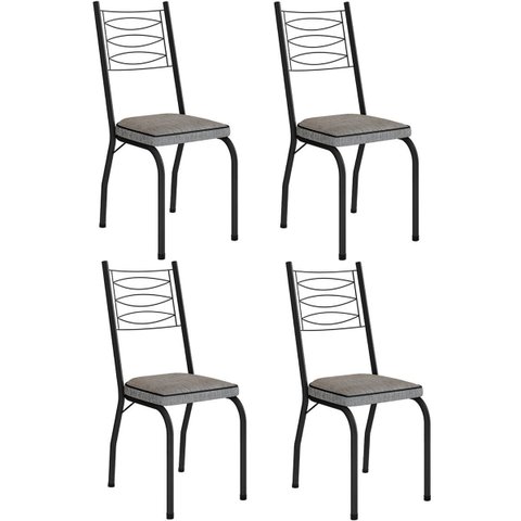 Kit 4 Cadeiras Aço Carbono Tubular Metálica Acabamento D-25 Luana Preto/grafiato