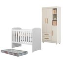 Ver imagem 1 de Berço Americano Carinho com Guarda Roupa Flocos Branco Acetinado Colchão Americano Sleep - Tigus