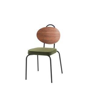 Cadeira Kona Estofado Linho Verde Encosto Laminado Freijó Base Aço Preto - Casa Maju