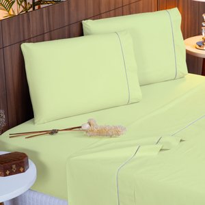 Jogo de Cama Queen 140 Fios Ponto Palito Verde Valle Enxovais 4 Peças