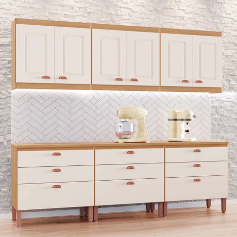 Cozinha Luna Modulada Composta por 06 Módulos 100% Mdf com Armário Aéreo e Balcões