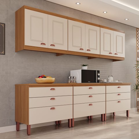 Cozinha Luna Modulada Composta por 06 Módulos 100% MDF com Armário Aéreo e Balcões