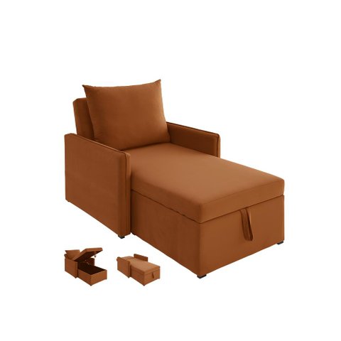 Sofá 3 em 1 Chaise, Cama e Baú Neve Terracota Estofama