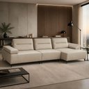 Ver imagem 4 de Sofá 5 Lugares com Chaise para Sala Living 351cm Modular Pés Industrial Oslo L06 Couro Bege Areia - 