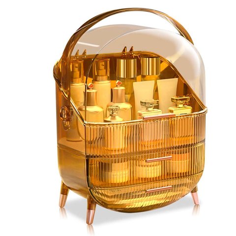Porta Maquiagem Perfume Cosméticos com Tampa Duas Gavetas Âmbar