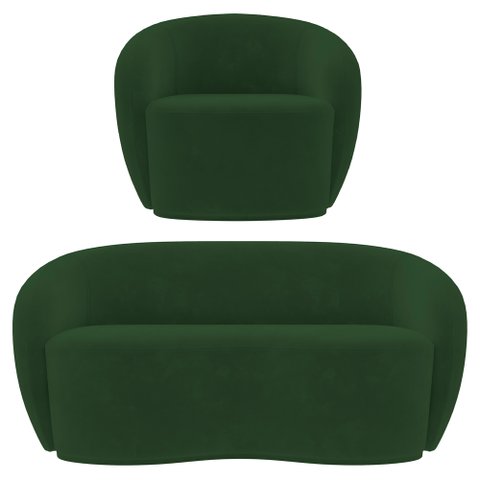 Sofá 2 Lugares Living 160cm e 1 Poltrona Giratória Garbin K04 Veludo Verde - Mpozenato