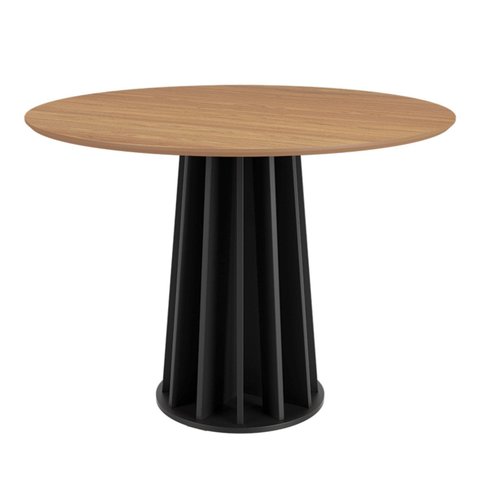 Mesa de Jantar Redonda 4 Lugares Ripada 100% MDF Marrom/Freijó/Preto