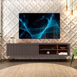 Rack Suspenso Ripado TV Até 70 Polegadas Cinza Urbano Nogueira Greta DJ Móveis - 1