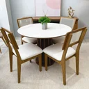 Ver imagem 4 de Mesa de Jantar Redonda 4 Lugares Ripada 100% MDF Marrom/Off White/Freijó