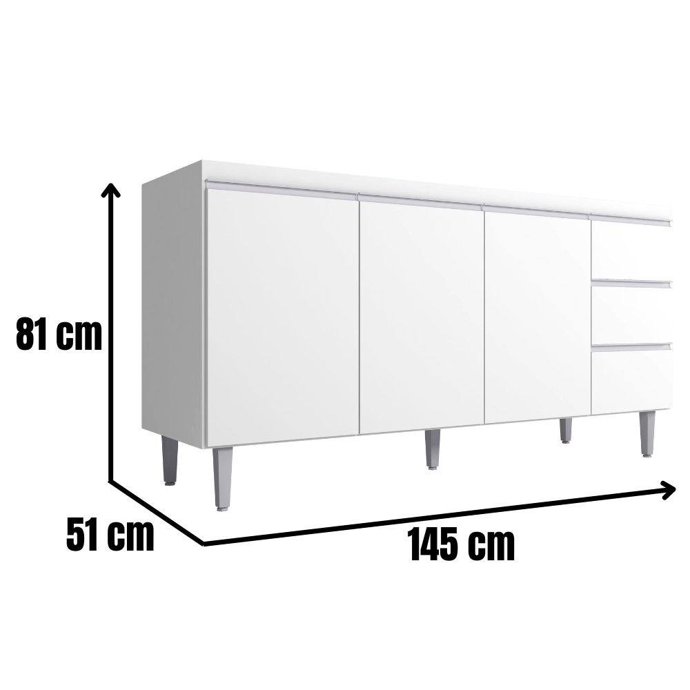 Balcão para Pia Andréia 150 Cm 3 Portas Branco Ajl - 3