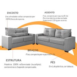 Estofado Sofá Turquia Suede 3 e 2 Lugares - Cinza - 5