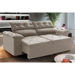 Conjunto Sofá Compact 2 metros retrátil e reclinável com Molas Espirais e 2 Puffs Suede Castor - Sof - 2