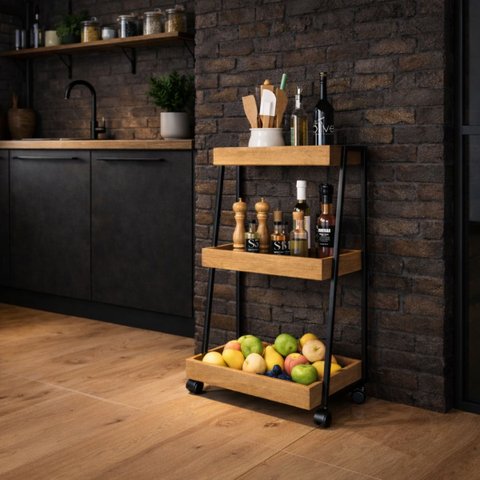 Carrinho Multiuso Organizador Prateleiras com Rodas e Travas:mel