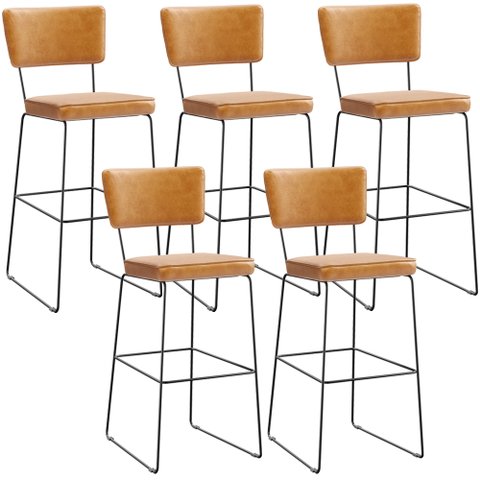 Kit 5 Banquetas Altas Cozinha Sala Jantar Base em Aço Fixa Allana L02 Couríssimo Whisky - Lyam