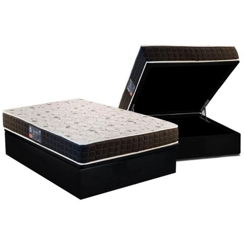 Cama Box Baú Casal: Colchão Espuma Anjos D28 / AG65 Pantanal + Base CRC Suede Black(138x188)