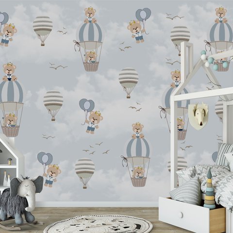 Papel de parede infantil balãozinho azul para quarto de bebê M² PP37B
