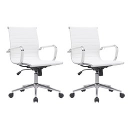 Kit 2 Cadeiras de Escritório Diretor Eames em Couro - Branco - 1