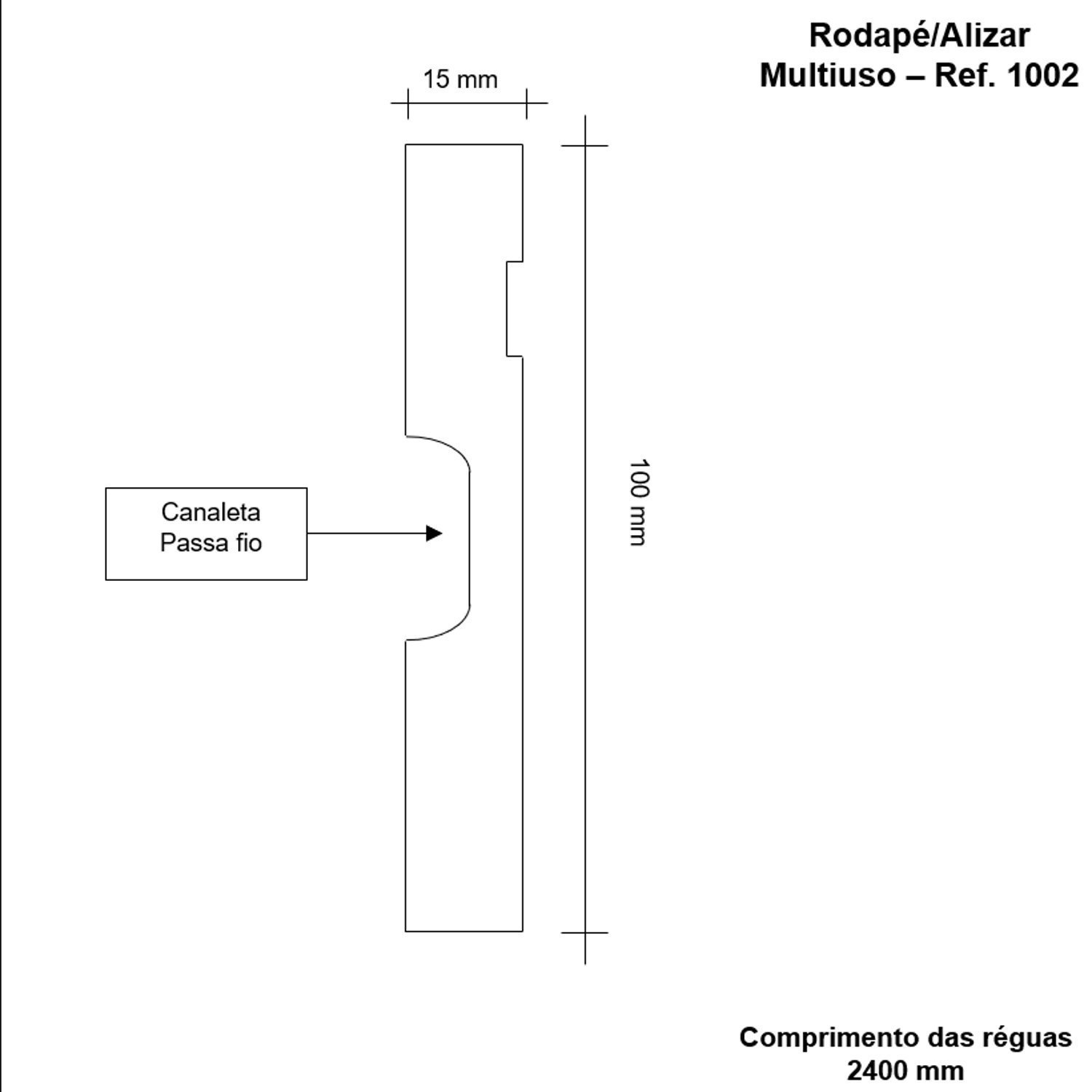 Rodapé de MDF 10cm x 15mm x 2,40m com Friso Moldufama 1002 - 3