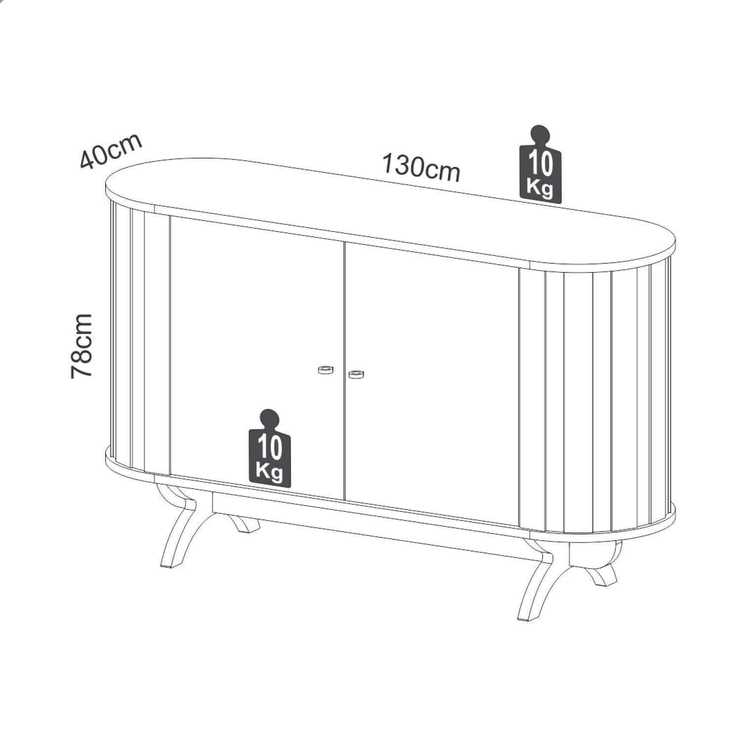 Buffet Aparador Curvo 130cm 2 Portas  - 4