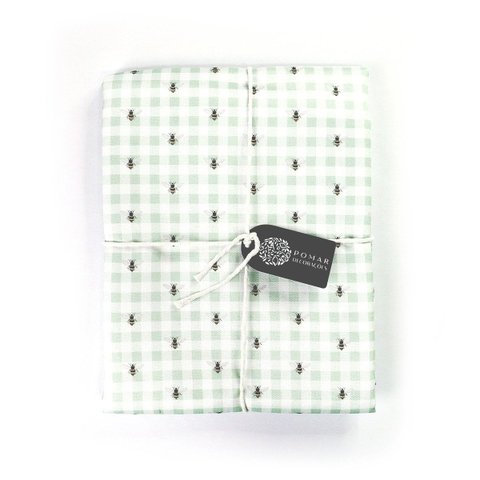 Toalha Redonda Jardim de Mel - Xadrez Vichy Verde Pistache com Abelhas