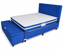 Ver imagem 1 de Kit Cama Box Casal Baú 1,38x1,88 com Cabeceira e Recamier - Azul