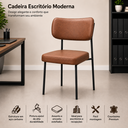 Ver imagem 5 de Kit 2 Cadeiras Estofadas Cozinha Leather Fixa Sala Jantar Escritório Secretária Recepção Conhaque