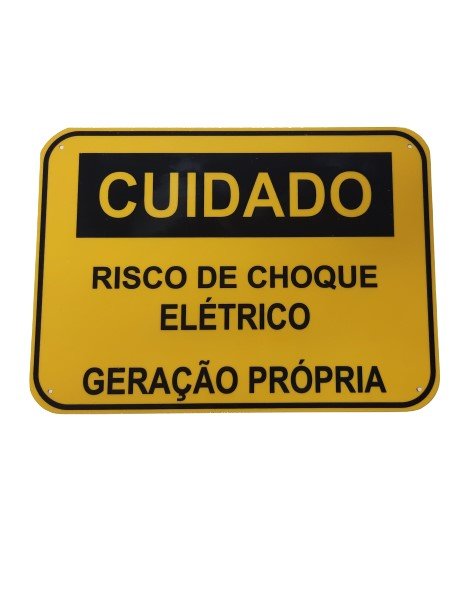 Placa Cuidado - RISCO DE CHOQUE ELÉTRICO GERAÇÃO PRÓPRIA - Padrão Celesc, Enel - Tam 25x18 CA - 2