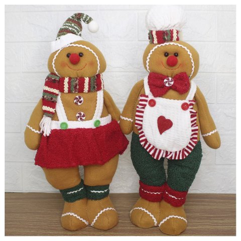 Decoração Dupla Bonecos Natal Ginger Biscoito Natalino 46cm