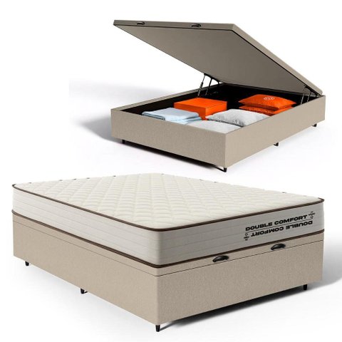 Cama Box Baú Casal com Colchão de Espuma D45 Double Comfort 138x188x62cm