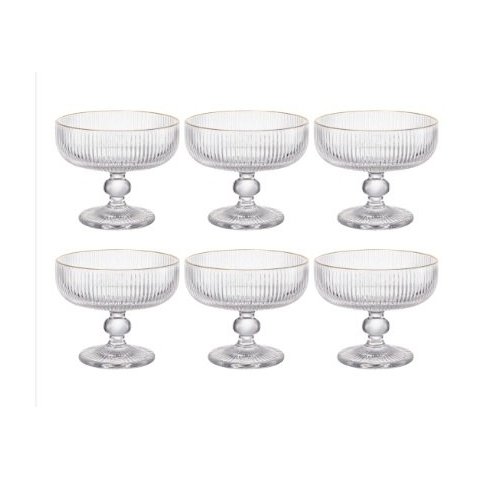 Taça Sobremesa de Vidro Graffiato 310ml Borda Dourada HAUSKRAFT