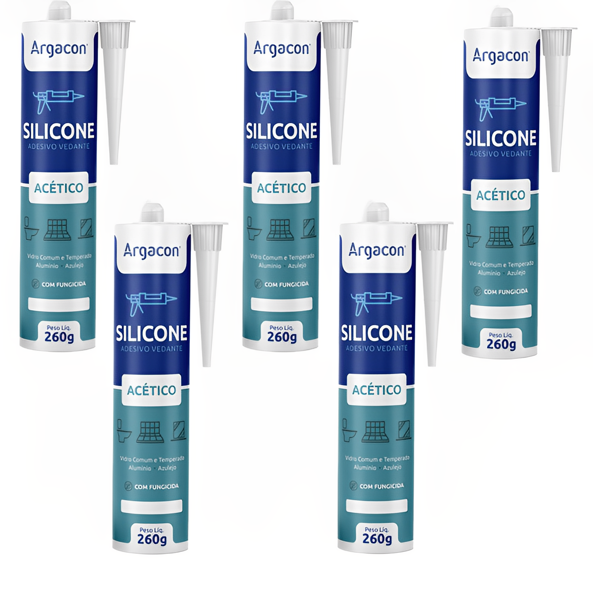 Silicone Acético Incolor 260g Kit 5 Unidades Uso Geral Argacon - 2