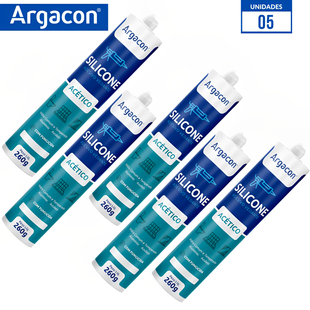 Silicone Acético Incolor 260g Kit 5 Unidades Uso Geral Argacon - 4