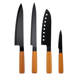 Jogo 4 Facas do Chef, Peixeira, Japonesa, Legumes Wood Black