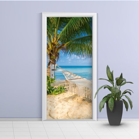 Adesivo de Porta Praia 1 Arte Destaque G - 0,93 X 2,13 Metros