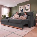 Ver imagem 5 de Sofá Retrátil e Reclinável 1,75m Toronto com Espuma D33 Linho Cinza Escuro Cama Inbox