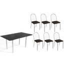 Ver imagem 1 de Conjunto: Mesa Sala Jantar Elba Tampo Madeirado C/ Vidro 160cm e 6 Cadeiras Noruega Cromada/preto -