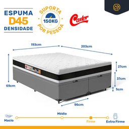 Cama Box Baú com Colchão de Espuma D45 Castor Black & White Super King 193cm - 2