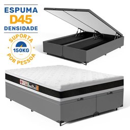 Cama Box Baú com Colchão de Espuma D45 Castor Black & White Super King 193cm - 1