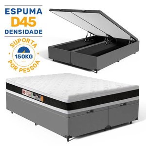 Cama Box Baú com Colchão de Espuma D45 Castor Black & White Super King 193cm