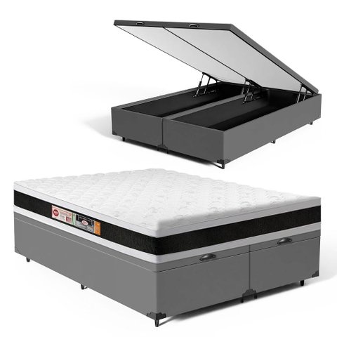Cama Box Baú com Colchão de Espuma D45 Castor Black & White Super King 193cm