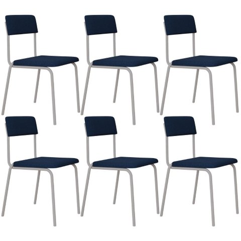 Kit 06 Cadeiras Estofada para Sala de Jantar Sense Branco C01 Linho Azul Escuro - Lyam Decor
