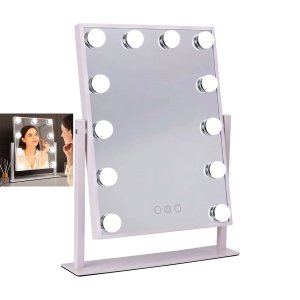 Espelho Camarim Grande LED 12 Lampadas 3 Tons Brilho Ajustavel Rotaçao 360 Graus Penteado Maquiagem 