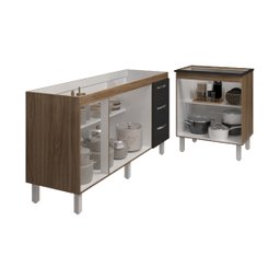 Cozinha Balcão Armário Gabinete de Pia 150 cm Deise e Balcão Fran para Fogão Cooktop 5 Bocas Savana  - 5