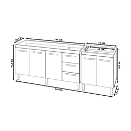 Cozinha Balcão Armário Gabinete de Pia 150 cm Deise e Balcão Fran para Fogão Cooktop 5 Bocas Savana  - 6